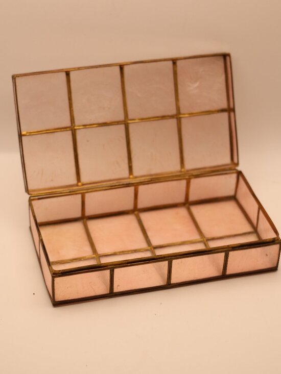 Other - Vintage Pink Capiz Shell & Brass Framed Jewelry Box / Trinket Case